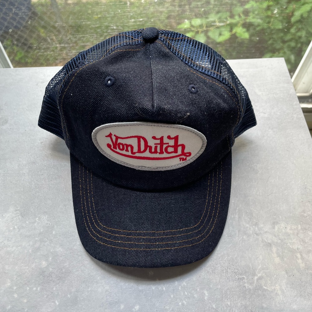 NWOT Von Dutch Trucker Hat Blue Denim Snapback Cap Vintage Y2K One Size
